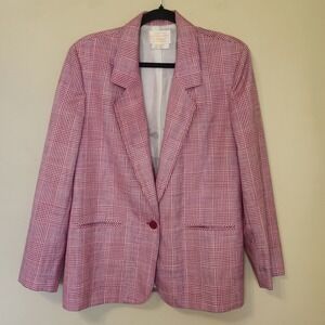Vtg Pendleton Country Sophisticates Pink Plaid Silk Blend Blazer Size 12